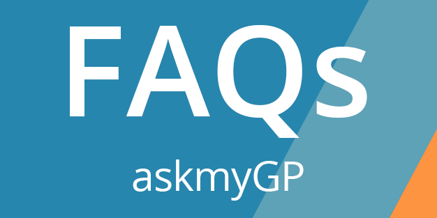 askmyGP Frequently Asked Questions logo linked to online FAQ page